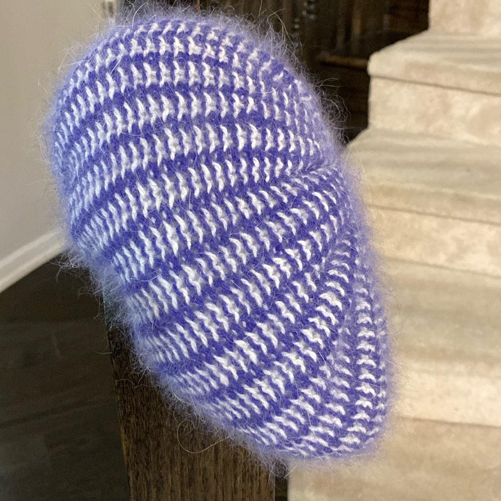 ESPRIT Purple and White Fuzzy Knit Beret